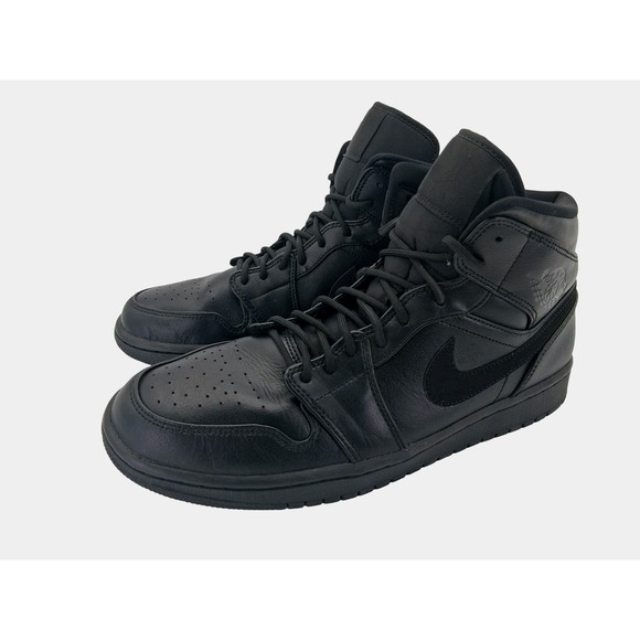 Nike Air Jordan 1 Mid Shoes Mens Size 10 Black Triple Black Sneakers 554724-090